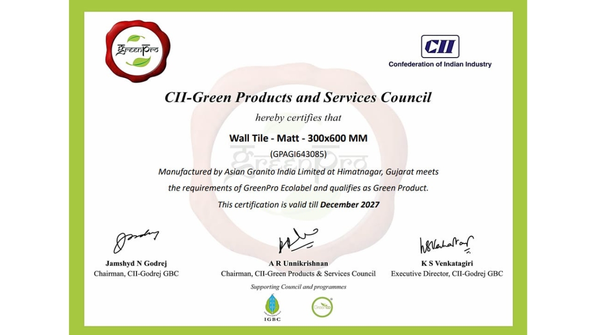 Asian Granito India Limited Receives GreenPro Certification from CII for Sustainable Tile Products-PNN